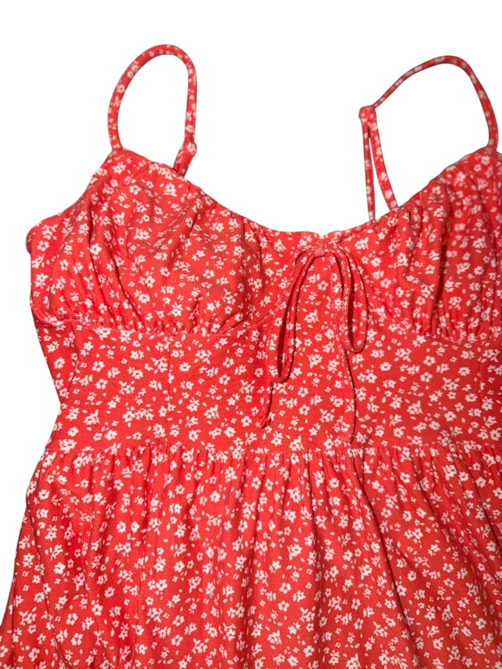 Red /orange floral tiered baby doll dress - Picture 2 of 5